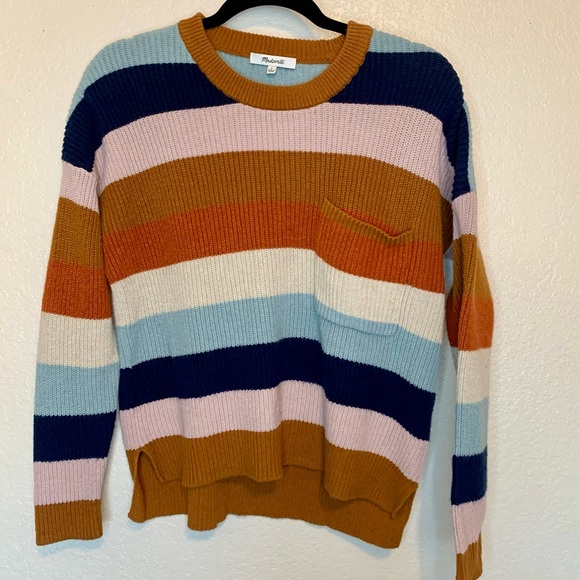 Madewell Thompson Pocket Pullover Sweater Rainbow Stripe Size Small - Picture 12 of 14